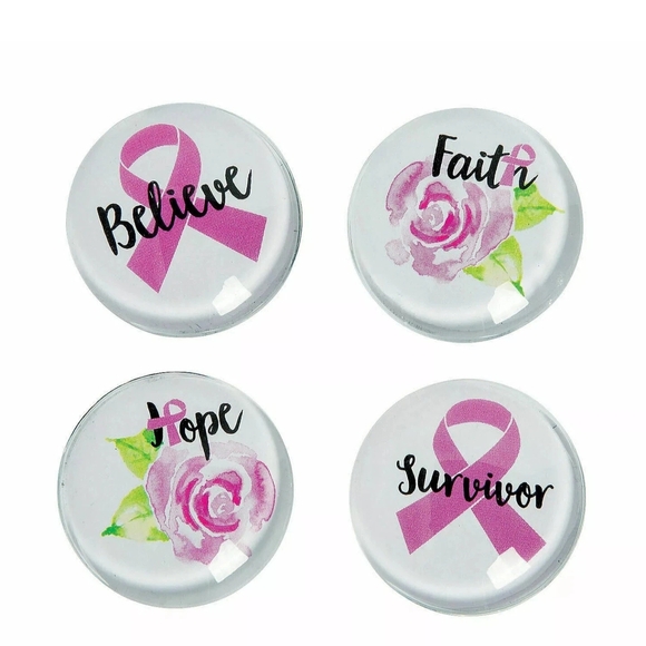 Set of 4 Pink Ribbon Magnets Breast Cancer Awareness Believe Hope Faith Survivor - Picture 1 of 2